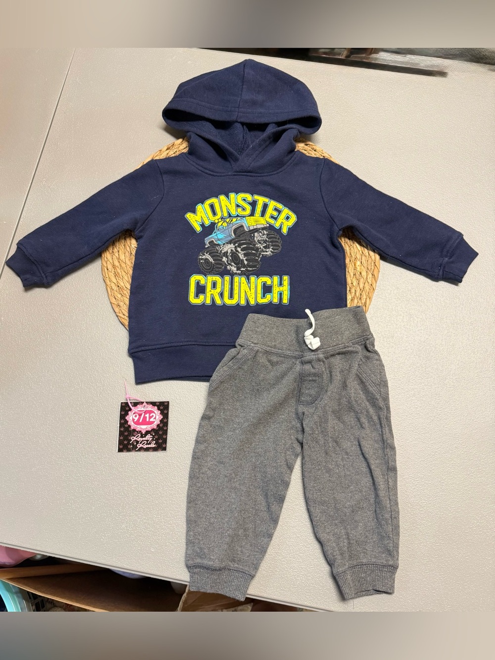 The Children's Place Navy 'Monster Crunch' Hoodie with Gray Joggers